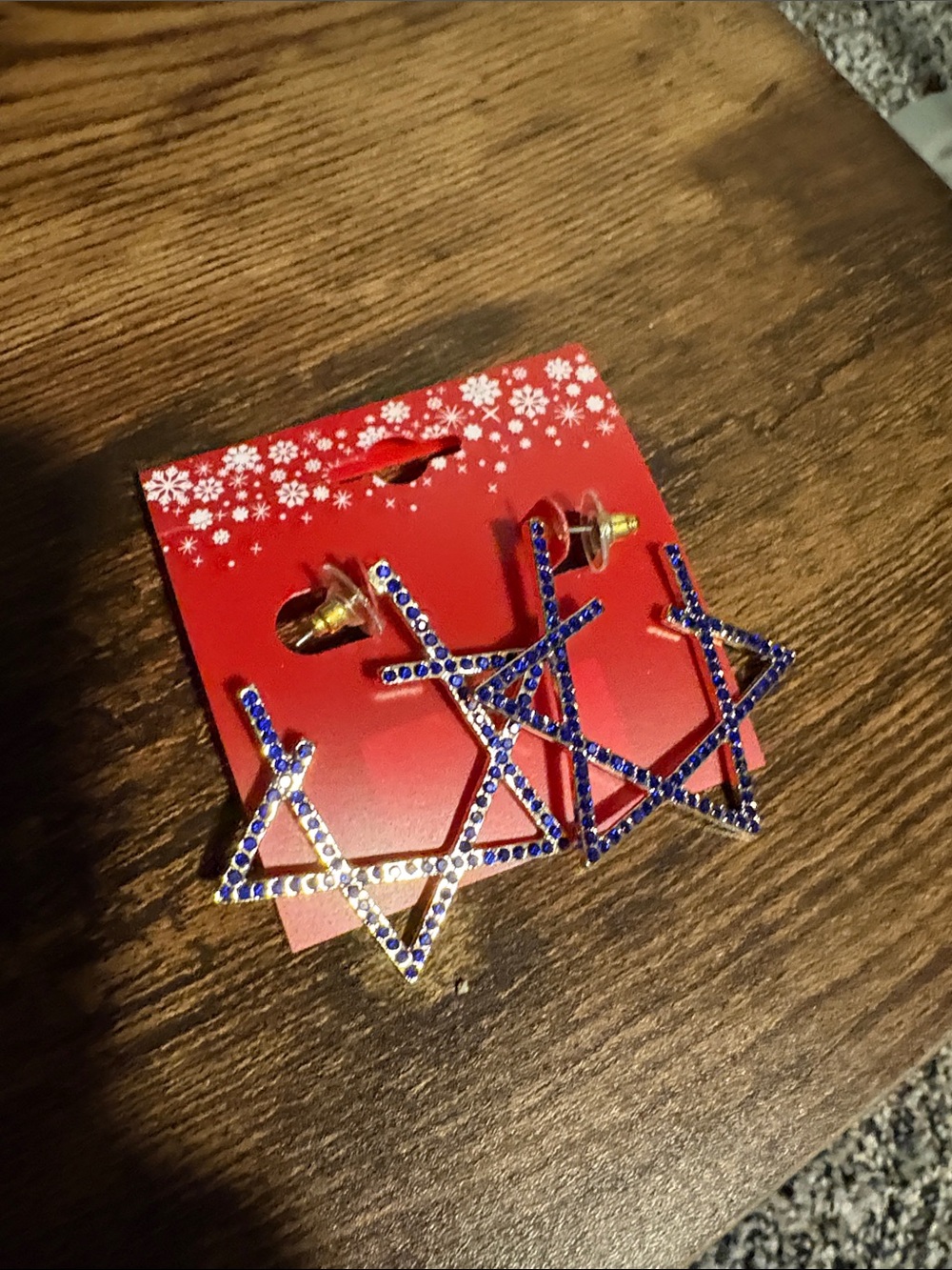 Star Of David Hoop Earrings Blue Rhinestones NEW